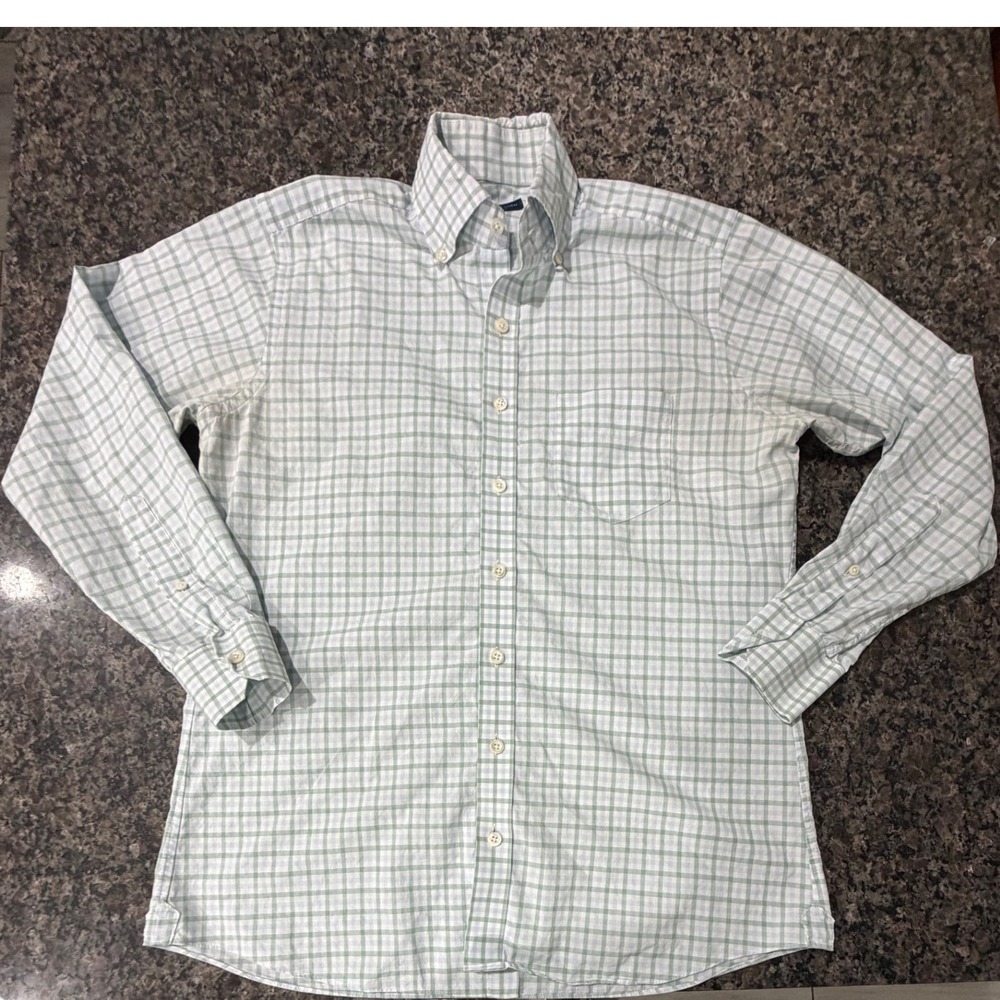 Proper Cloth Mens Green Blue Check Cotton Button Down Long Sleeve Shirt 23x28
